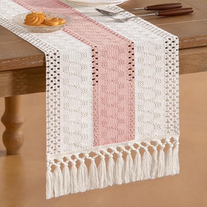 Boho Table Runner Summer Farmhouse Rustic Dining Dresser Scarf Home Decor | - Image 4