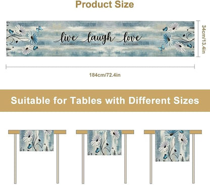 Blue Daisy Floral Table Runner, Spring Summer Floral Flower Boho Butterfly - Image 5
