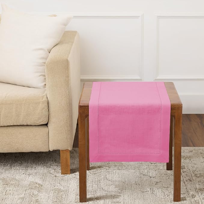 Solino Home 100% Pure Linen Dining Table Runner Flamingo Pink, 14 x 36 in | by SolinoHome