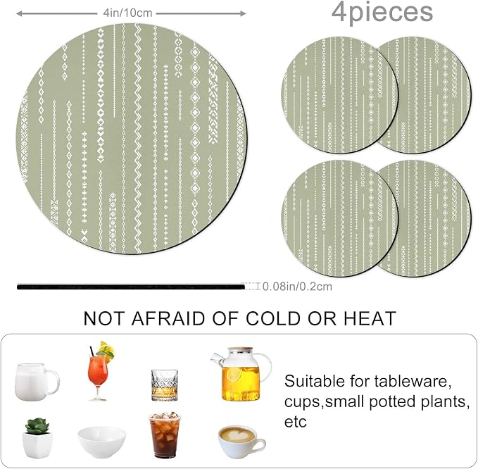 Sage Green Coasters Set of 4 Absorbent Coasters - Image 3
