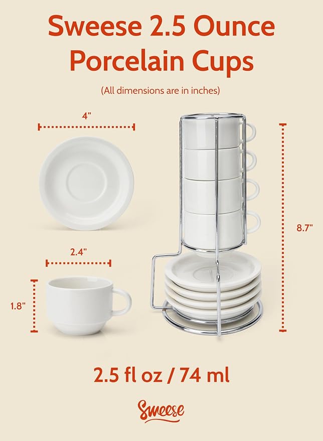 Sweese 2.5 Ounce Porcelain Stackable Espresso Cups - Image 2
