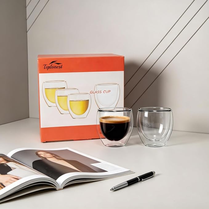 Double Walled Espresso Cups Set of 4, 5oz Clear Expresso Mugs, Small Insulated - Image 9