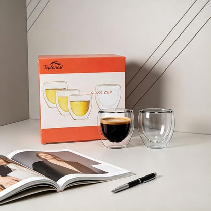 Double Walled Espresso Cups Set of 4, 5oz Clear Expresso Mugs, Small Insulated - Image 9