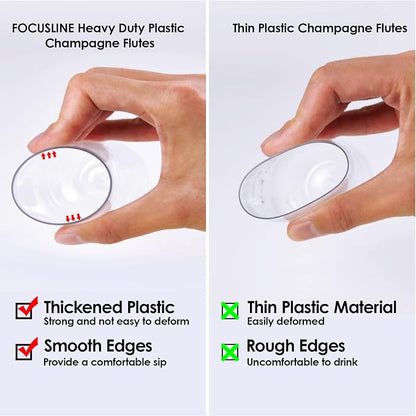 FOCUSLINE 24 Pack 9 Oz Clear Plastic Champagne Flutes, Stemless Plastic - Image 3