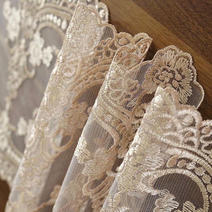 ARTABLE Champagne Lace Table Runner Macrame Dresser Scarf 10 x 110 Inch | - Image 3