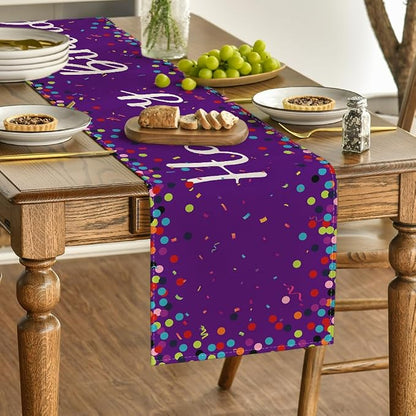 Artoid Mode Polka Dot Purple Happy Birthday Table Runner, Seasonal Kitchen - Image 3