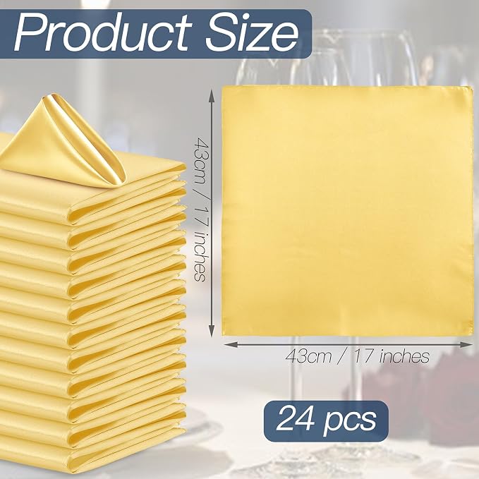 P Pothuiny 24 Pcs Gold Satin Napkins 17 x 17 Inch, Satin Cloth Napkins | Square - Image 2