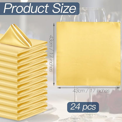 P Pothuiny 24 Pcs Gold Satin Napkins 17 x 17 Inch, Satin Cloth Napkins | Square - Image 2