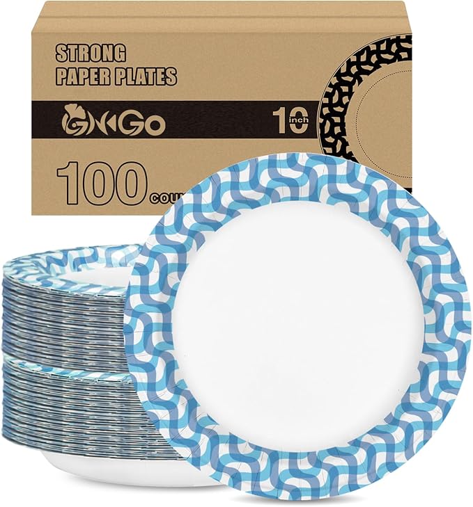 Ginkgo 100 Count Disposable Paper Plates 10 inch | Thickened Heavy Duty Large by HOME