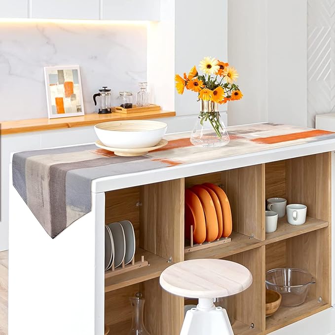 Orange and Grey Table Runner 13x72 Inch Modern Abstract Art Painting Kitchen - Image 5