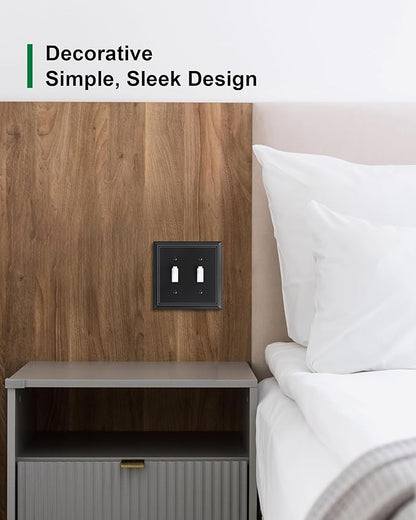 2-Pack Double Toggle Light Switch Cover Plate, Durable Natural Bamboo Fiber Decorative Switch Plate Covers, Matte Black 2 Gang Wall Plate, Corrosion Resistant