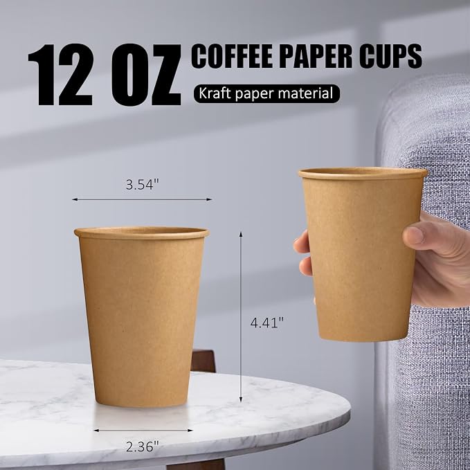 Clawsoff 180 Pack 12 oz Coffee Cups Brown Kraft Disposable Hot Paper Cups | - Image 2