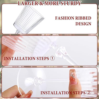 LIYH 20 Pcs Plastic Ribbed Wine Glasses 13.5 Oz, Plastic Goblets Vintage Style - Image 2