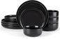 E-far Stoneware Dinnerware Sets for 4, 12-Piece Plates and Bowls Set, Modern Ceramic Dishes Dinning Ware, Microwave & Dishwasher Safe - Matte Black