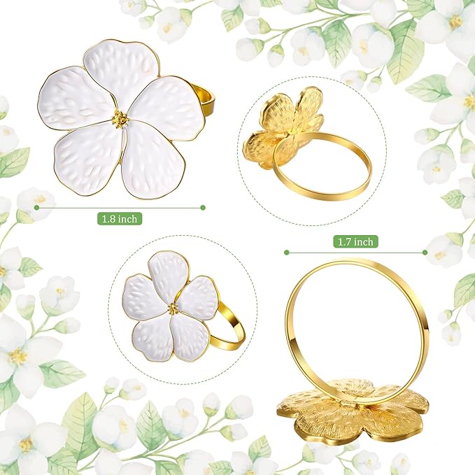 Patelai Set of 200 White Flower Napkin Rings Bulk Gold Napkin Ring Holders | - Image 3