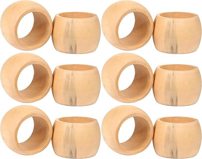 ALPHA Living HOME Rustic Napkin Rings -12 Pcs Round Wooden Napkin Holder Buckles for Easter Fall Thanksgiving Christmas Wedding Holidays Dinners Party Supplies Everyday Use (Natural)