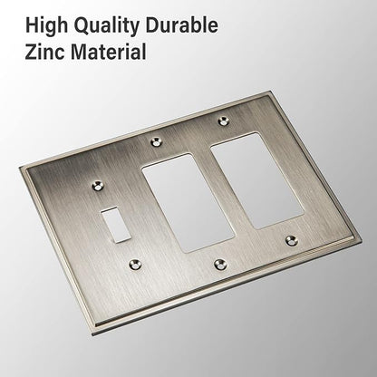 Henne Bery Soft Modern Decorative Wall Plate Switch Plate Outlet Cover (Double Decorator/Single Toggle, Satin Nickel)