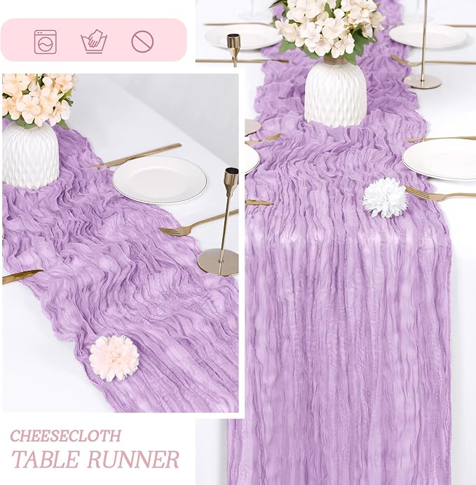 3 Pack Lavender Cheesecloth Table Runner 17x108 Inch Semi Sheer Boho Gauze - Image 6
