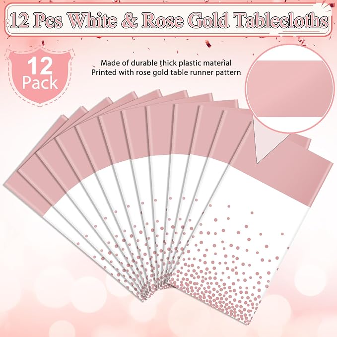 12Pcs White Rose Gold Tablecloth Party Decorations, Plastic White Table Cloth - Image 3