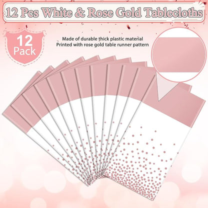 12Pcs White Rose Gold Tablecloth Party Decorations, Plastic White Table Cloth - Image 3