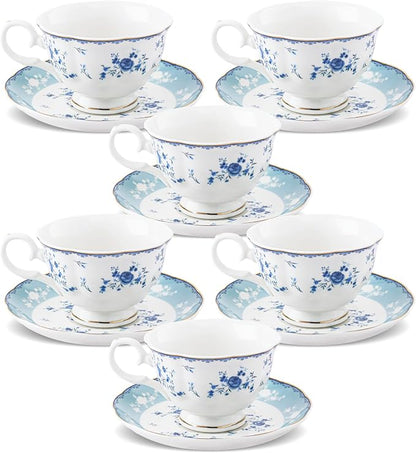 fanquare Blue Rose Porcelain Tea Cup and Saucer Set by fanquare