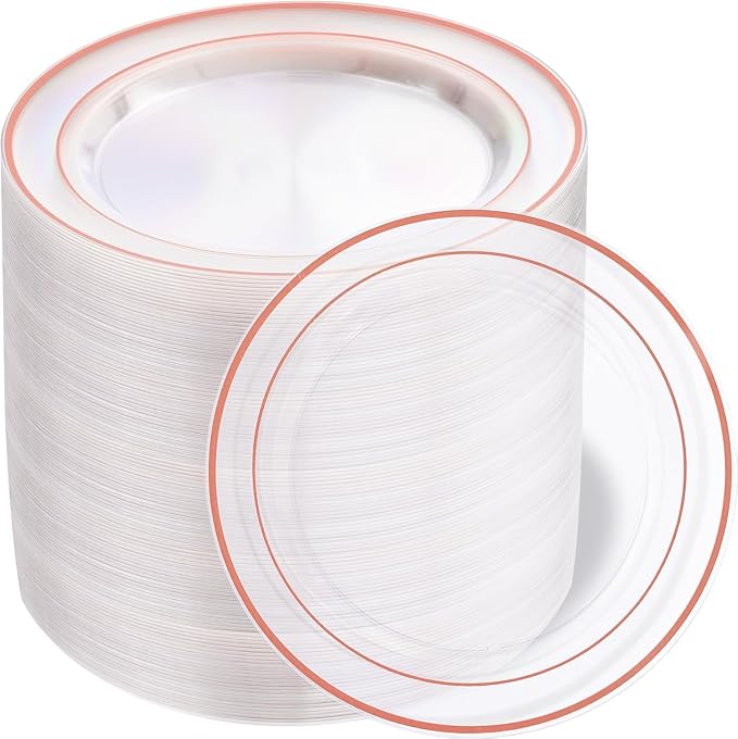 bUCLA 100PCS Clear Rose Gold Plastic Plates Disposable by BUCLA