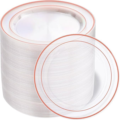 bUCLA 100PCS Clear Rose Gold Plastic Plates Disposable by BUCLA