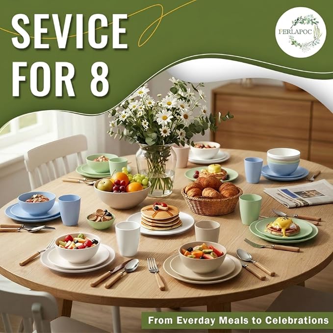40 PCS Wheat Straw Dinnerware Sets Unbreakable Dishes Set - Image 7