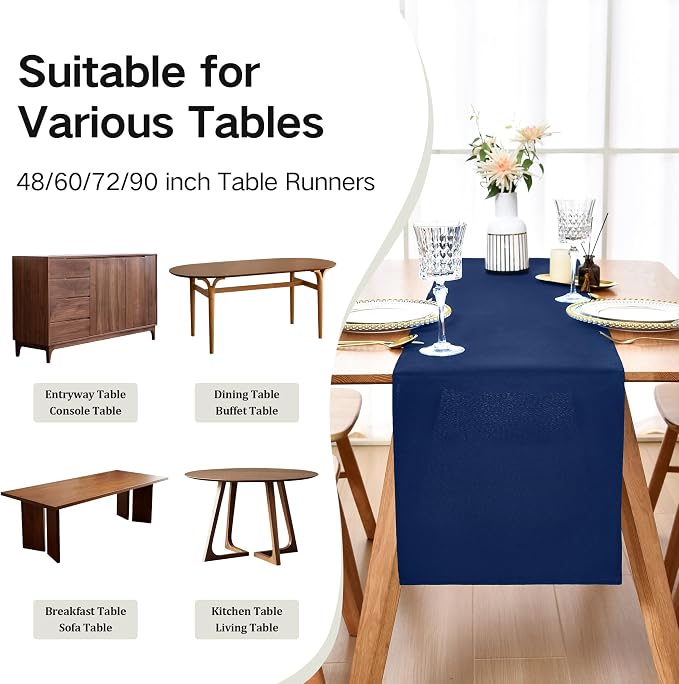 Farmhouse Navy Blue Table Runner Dining Table Runners 72 Inches Long Coffee - Image 5