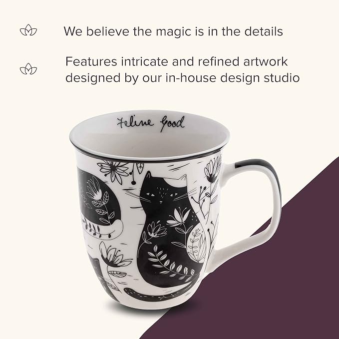 Karma Gifts 16 oz Black and White Boho Mug Cat - Image 4