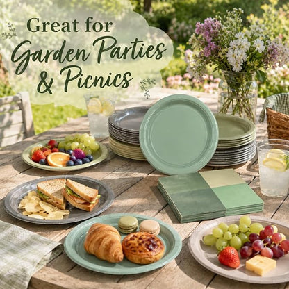 Sage Green and Beige Party Supplies, Disposable Dinner Plates, Dessert Plates - Image 6