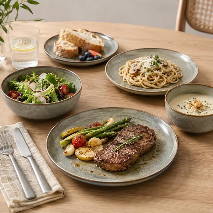 Stoneware Dinnerware Sets for 6, 18 Pieces Ceramic Plates and Bowls Sets - Image 4