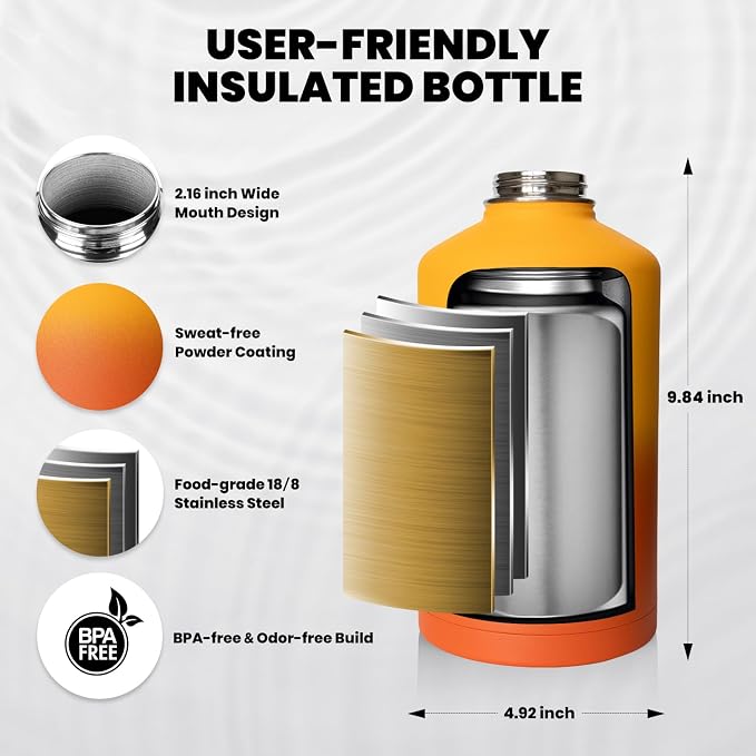 RAYMYLO Insulated Water Bottle 64 oz, Triple Wall Vacuum Stainless Steel | - Image 5
