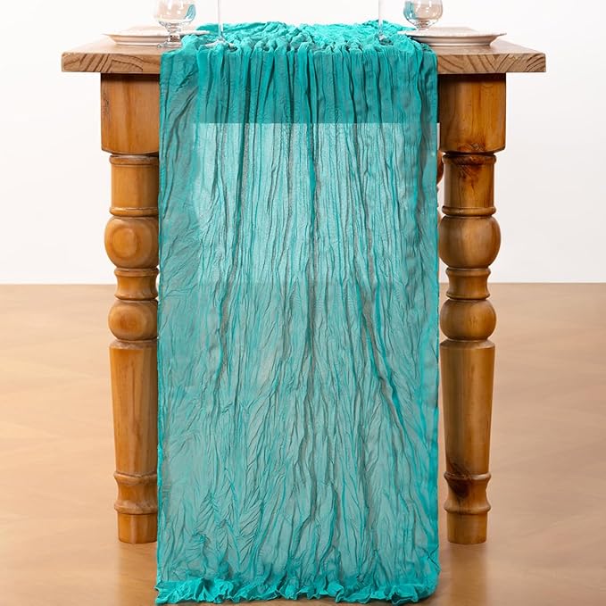 DeZerlor Teal Green Cheesecloth Table Runners 6 Pack Summer Boho Runners | - Image 4