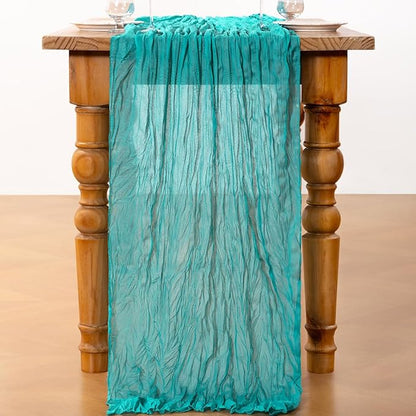 DeZerlor Teal Green Cheesecloth Table Runners 4 Pack Summer Boho Runners | - Image 4