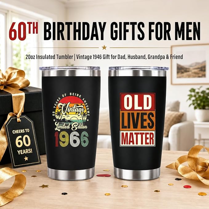 60th Birthday Gifts for Men – 20oz Insulated Tumbler | 1966 Birthday Gifts for - Image 8