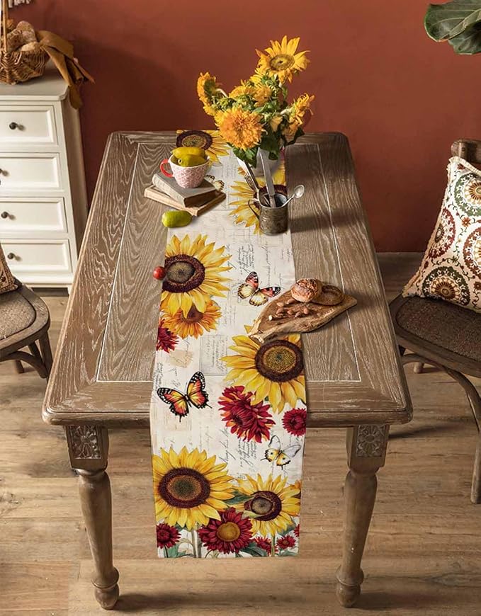 Sunflower Farmhouse Table Runners 120 Inches Long, Spring Summer Retro Table - Image 4