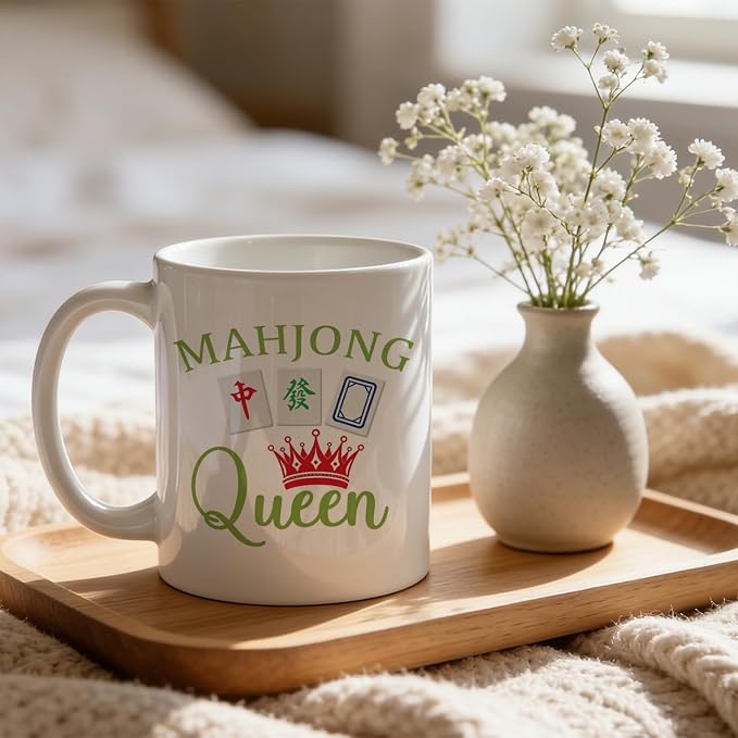 TRENSTIS Mahjong Gifts for Women Ceramic Coffee Mug 11 oz mkb | Mahjong Queen - Image 4
