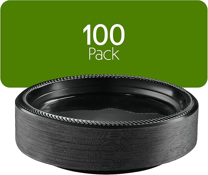PLASTICPRO 100 PCS Black Plastic Plates Light Weight 7 Inch Plastic Dinner - Image 6