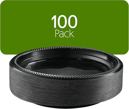 PLASTICPRO 100 PCS Black Plastic Plates Light Weight 7 Inch Plastic Dinner - Image 6