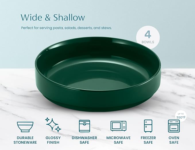 KooK Ceramic Large Pasta Bowls, Microwave and Dishwasher Safe, Shallow Serving - Image 6