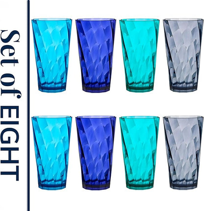 US Acrylic Optix Plastic Reusable Drinking Glasses (Set of 8) 20oz Water Cups in Coastal Colors | BPA-Free Tumblers, Made in USA | Top-Rack Dishwasher Safe