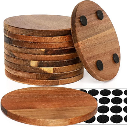 10 Pieces Unfinished Wood Coasters, 4 Inch Round Acacia Wooden Coasters by Aweyka