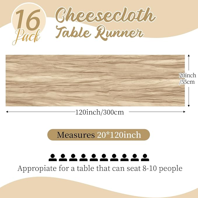 16 Pack Beige Cheesecloth Table Runners 20x120 Inch Gauze Table Runner Cheese - Image 2