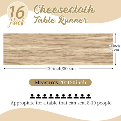 16 Pack Beige Cheesecloth Table Runners 20x120 Inch Gauze Table Runner Cheese - Image 2