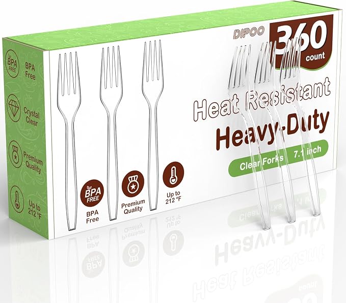 360pc 7.1" Clear Plastic Forks Heavy Duty by Dipoo