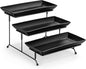 MALACASA 3 Tier Serving Tray, Porcelain Tiered Serving Trays Platters, 12 Inch Serving Stand with Platters,Black Dessert Stand with Collapsible Sturdier Metal Rack,Series PLAT
