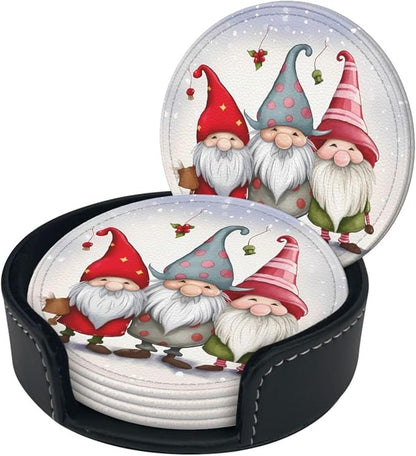 Christmas Three Gnomes Leather Coasters Set of 6 - Image 6