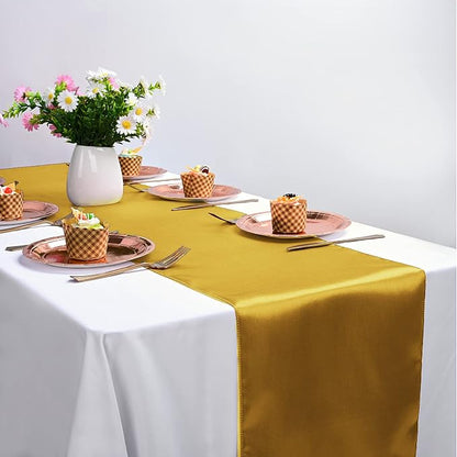 20-Pack Gold 12 x 108 inches Long Premium Satin Table Runner | Wedding - Image 7