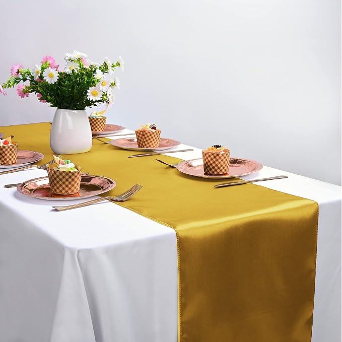 10-Pack Gold 12 x 108 inches Long Premium Satin Table Runner | Wedding - Image 6